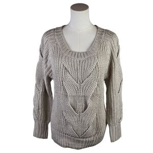 Ladakh Oatmeal Chunky Chevron Knit Scoop Neck Sweater NWT Size Small